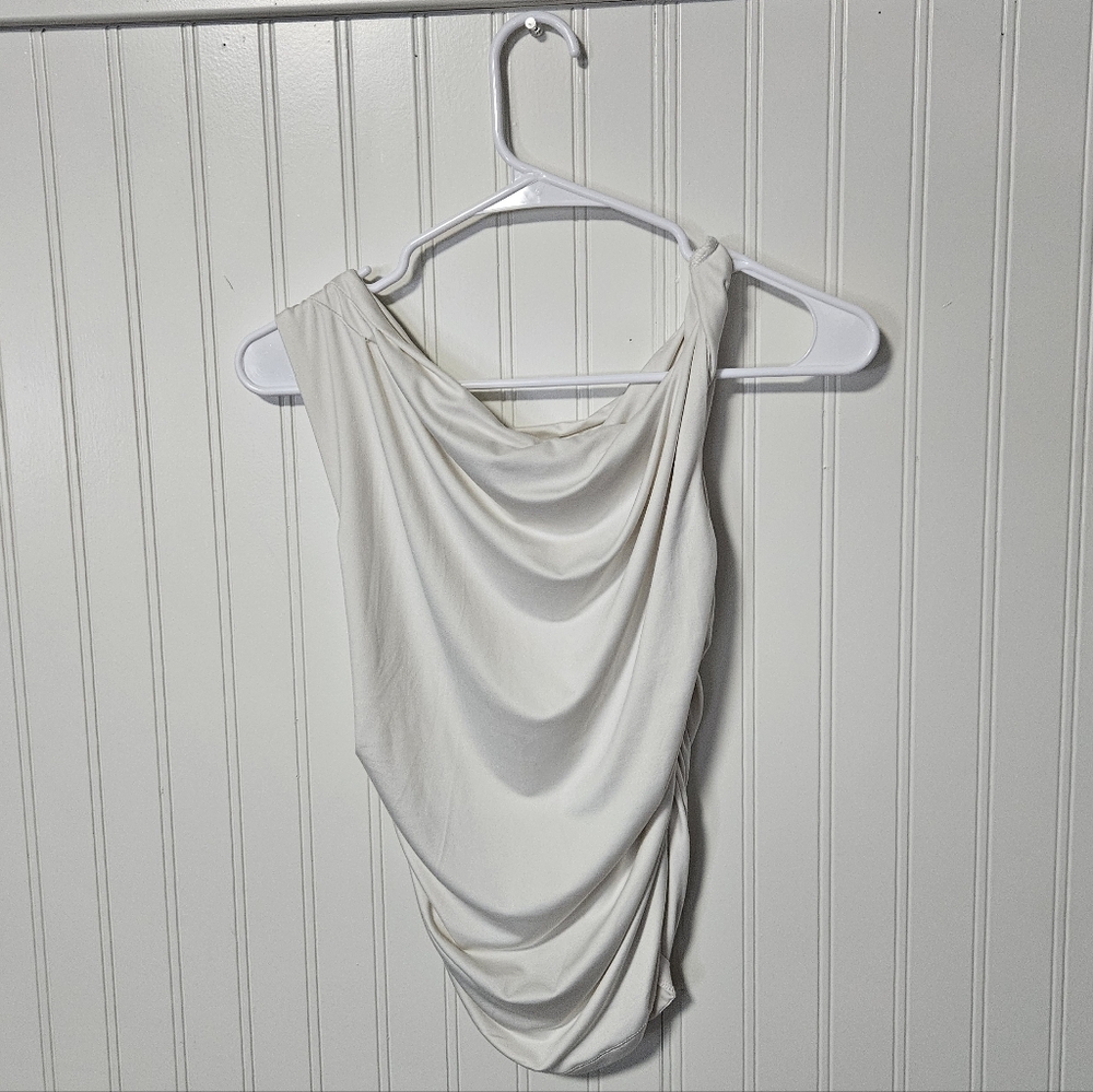 Buckle Cream Draped Asymmetric Tank Top